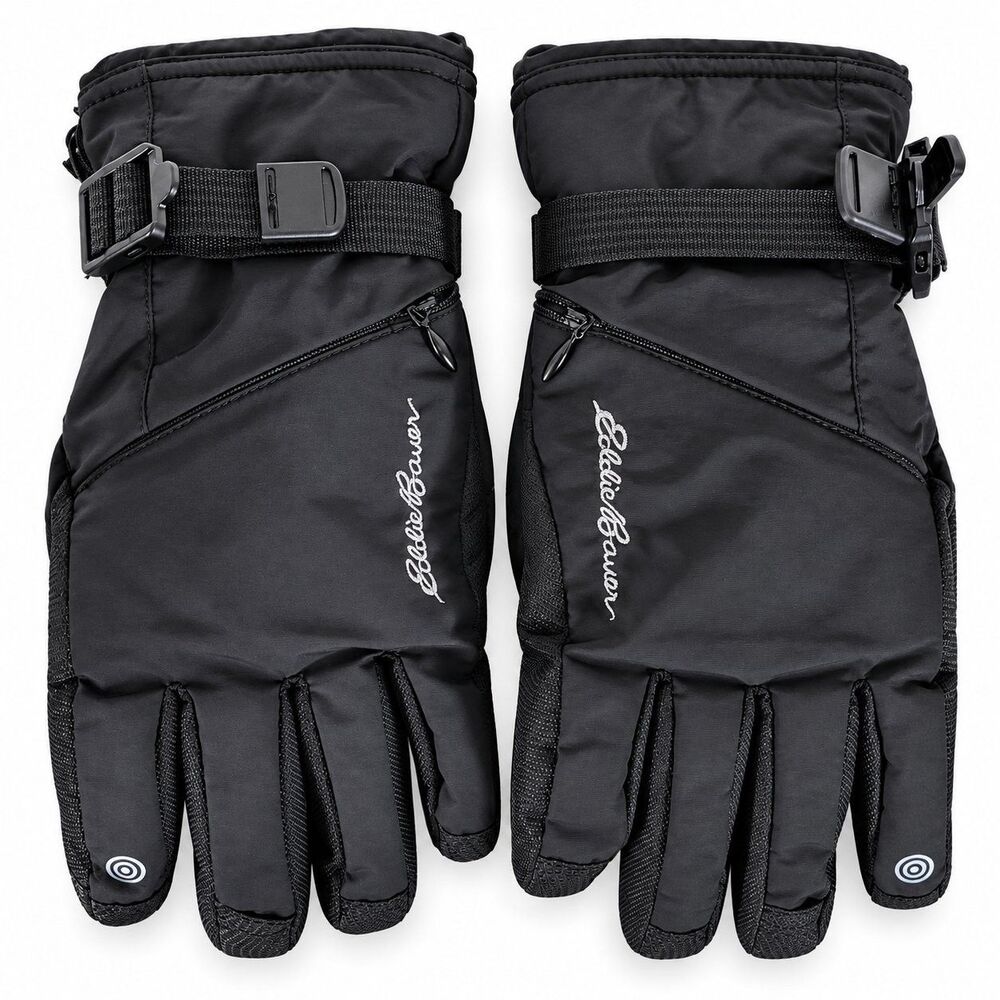 Eddie Bauer Womens Black Insulated Ski Gloves Touchscreen Zip Pocket Size S